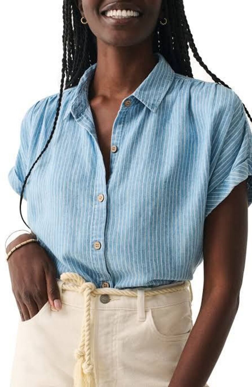 Faherty breeze shirt linen blend short sleeve women's size small